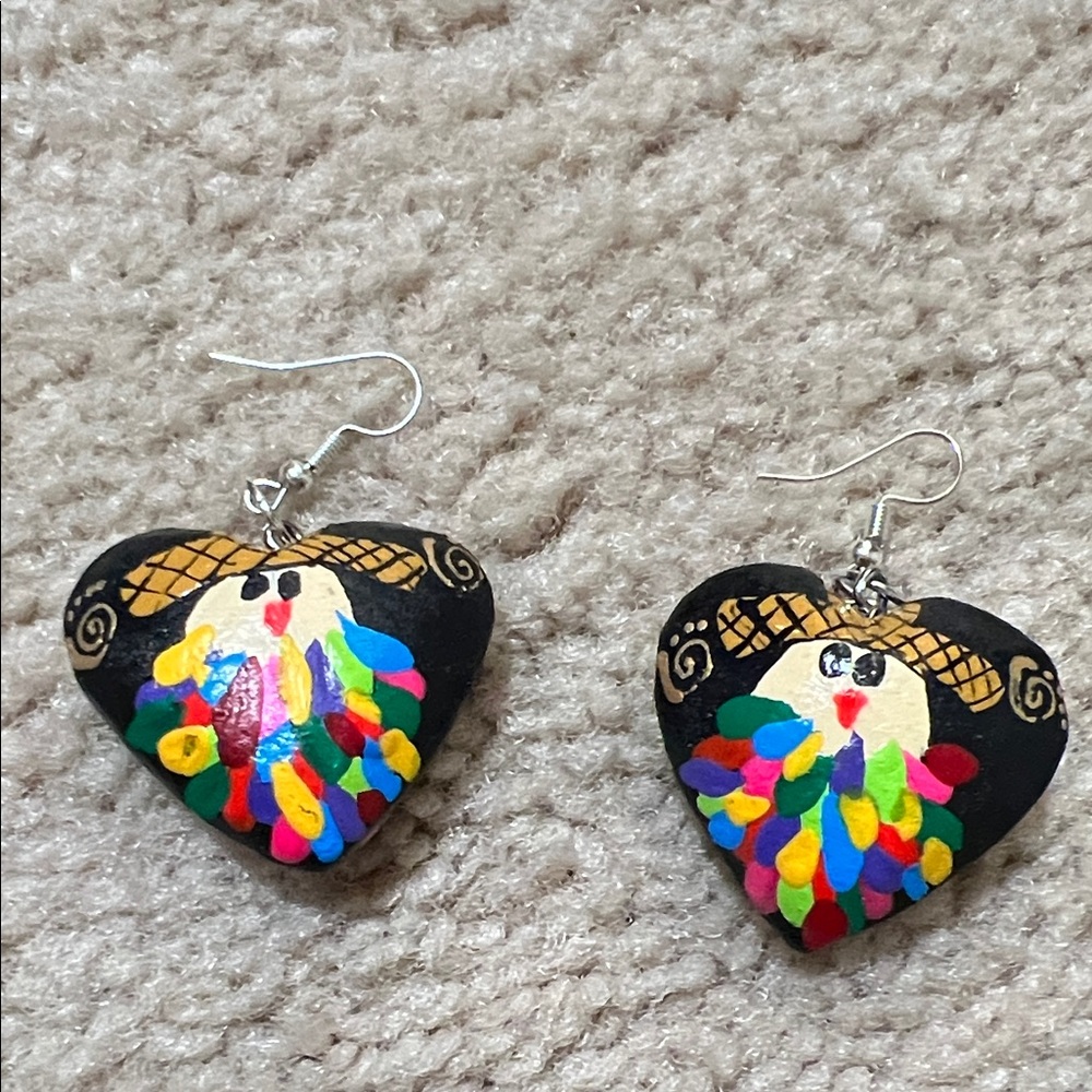 Oaxaca Hand-Painted “Tiliche” Black Heart Necklace & Earring Set, One of a Kind - Picture 3 of 4